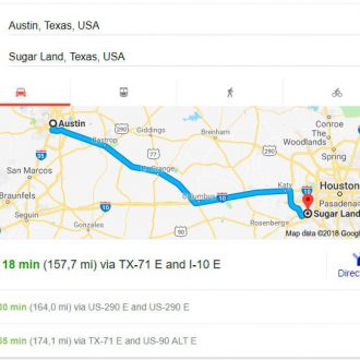 Distances Sugar-Land,TX Austin,TX