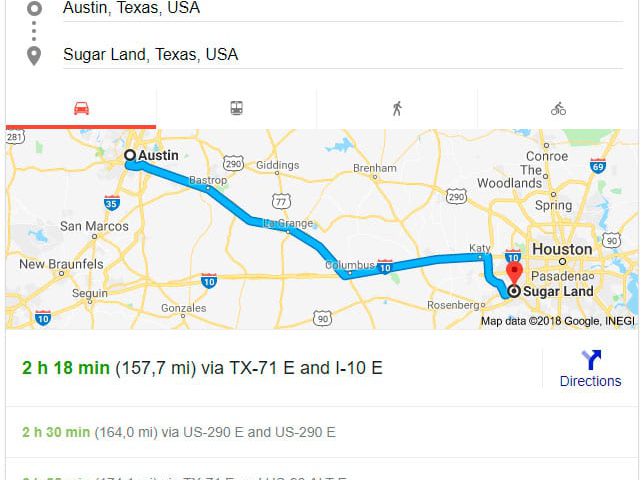 Distances Sugar-Land,TX Austin,TX